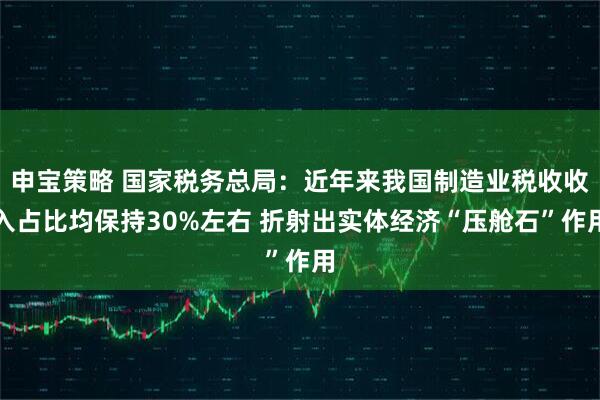 申宝策略 国家税务总局：近年来我国制造业税收收入占比均保持30%左右 折射出实体经济“压舱石”作用